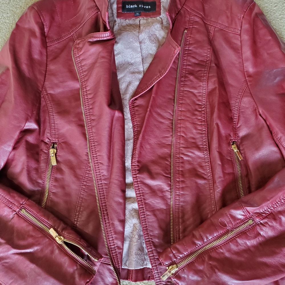 Red faux leather jacket